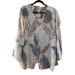 Cynthia Rowley Womans Linen Floral Tropical Tunic Top Size 2X Beach Resort Vacay